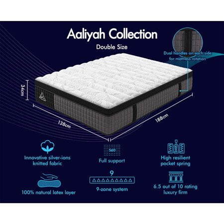 STARRY EUCALYPT Mattress Pocket Spring Double Size Latex Euro Top 34cm 9 zone