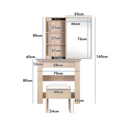 ALFORDSON Dressing Table Stool Set Sliding Makeup Mirror Vanity Desk Wood