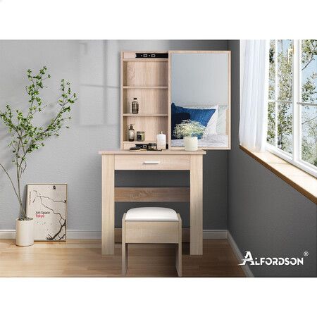 ALFORDSON Dressing Table Stool Set Sliding Makeup Mirror Vanity Desk Wood