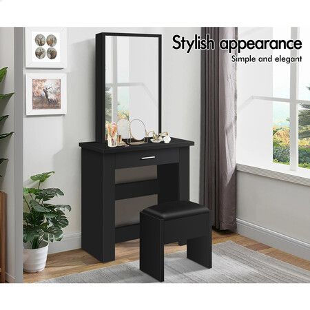 ALFORDSON Dressing Table Stool Set Sliding Makeup Mirror Vanity Desk Black