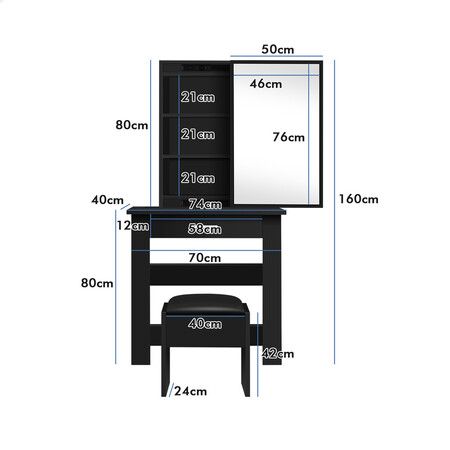 ALFORDSON Dressing Table Stool Set Sliding Makeup Mirror Vanity Desk Black