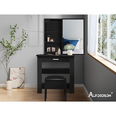 ALFORDSON Dressing Table Stool Set Sliding Makeup Mirror Vanity Desk Black