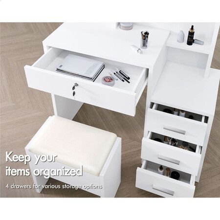 ALFORDSON Dressing Table Stool Set Makeup Mirror Vanity Desk Cabinet White