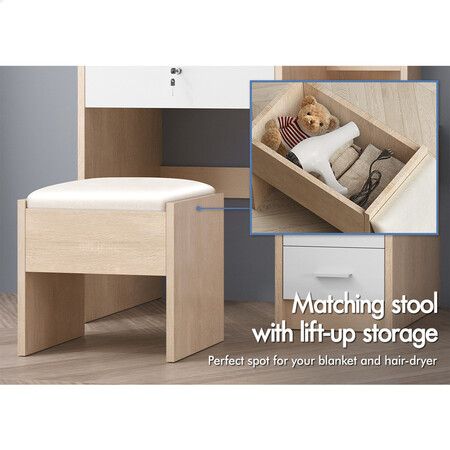 ALFORDSON Dressing Table Stool Set Makeup Mirror Vanity Desk Cabinet Wood