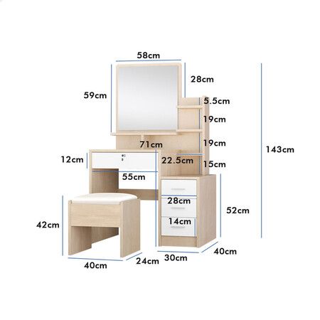 ALFORDSON Dressing Table Stool Set Makeup Mirror Vanity Desk Cabinet Wood