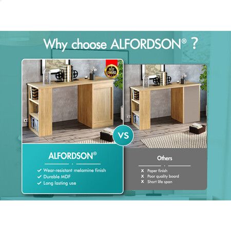 Alfordson Computer Desk Drawers Office Laptop PC Study Table Shelf Oak