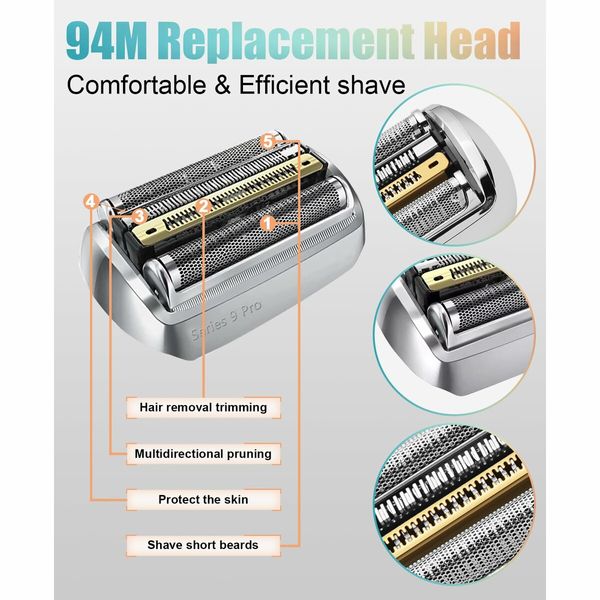 94M Replacement Shaver Head Compatible with Braun 9 Series Foil Shaver Models 9477cc 9330s 9465cc 9460cc 9419s 9390cc 9385cc