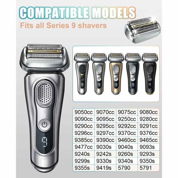 94M Replacement Shaver Head Compatible with Braun 9 Series Foil Shaver Models 9477cc 9330s 9465cc 9460cc 9419s 9390cc 9385cc