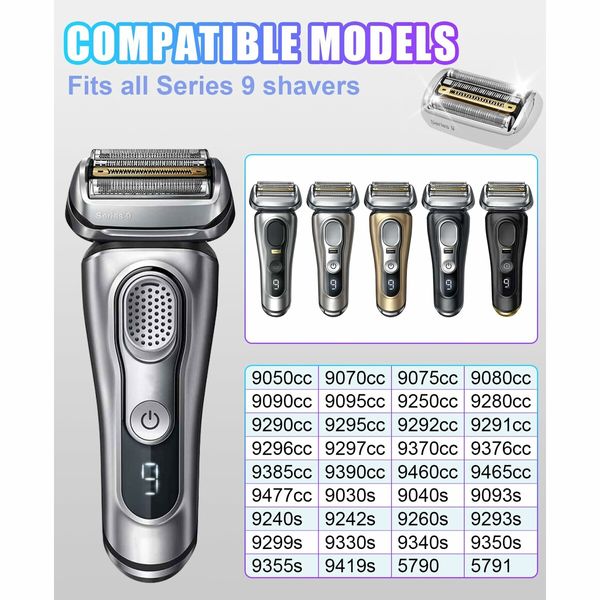 92S Replacement Shaver Head for Braun 9 Series Foil Shaver Compatible with Models 9477cc 9330s 9465cc 9460cc 9419s 9390cc 9385cc