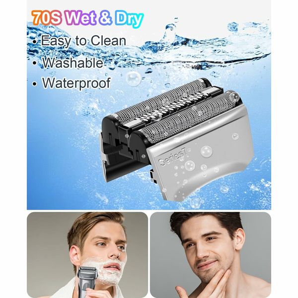 2 Pack 70S Replacement Head Compatible with Braun Series 7 Foil Shaver Models 70s 790CC 720 750CC 760CC 9565