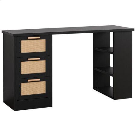 Alfordson Computer Desk Drawers Office Laptop PC Study Table Shelf Black