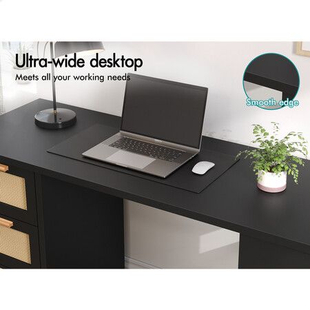 Alfordson Computer Desk Drawers Office Laptop PC Study Table Shelf Black