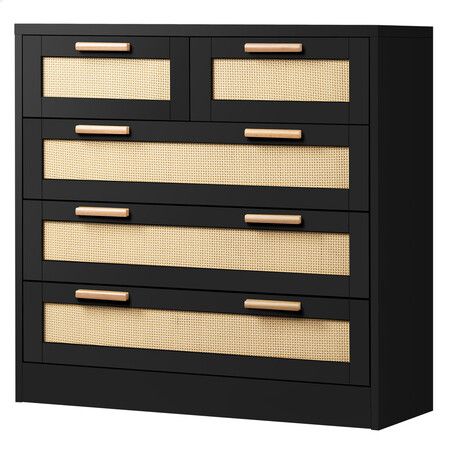 ALFORDSON 5 Chest of Drawers Storage Cabinet Rattan Dresser Tallboy Black