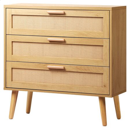 ALFORDSON 3 Chest of Drawers Storage Cabinet Rattan Dresser Lowboy Oak