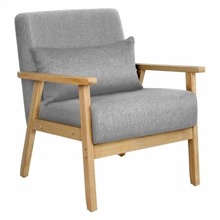 ALFORDSON Wooden Armchair Lounge Accent Chair Fabric Light Grey