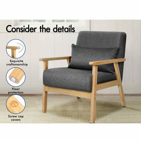 ALFORDSON Wooden Armchair Lounge Accent Chair Fabric Grey