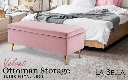 La Bella Storage Ottoman Bench Seat 110cm Chest Couch Stool Velvet - Pink