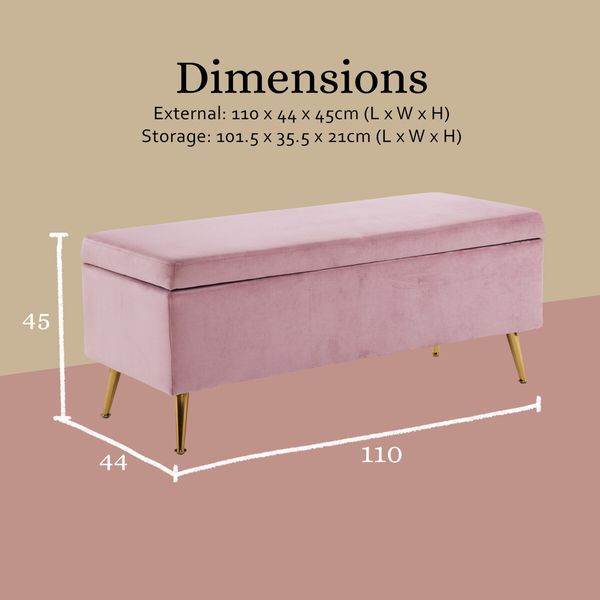 La Bella Storage Ottoman Bench Seat 110cm Chest Couch Stool Velvet - Pink