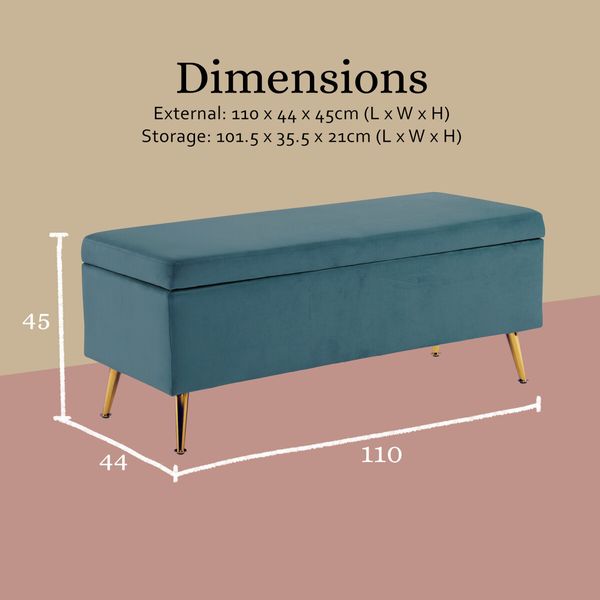 La Bella Storage Ottoman Bench Seat 110cm Chest Couch Stool Velvet - Ocean Blue