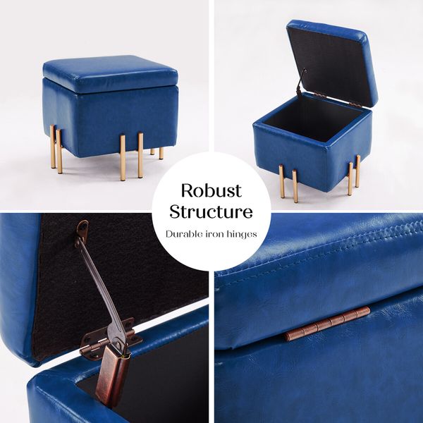 La Bella Storage Ottoman Cube Seat 45cm Chest Couch Tuffet Foot Stool PU Leather - Blue