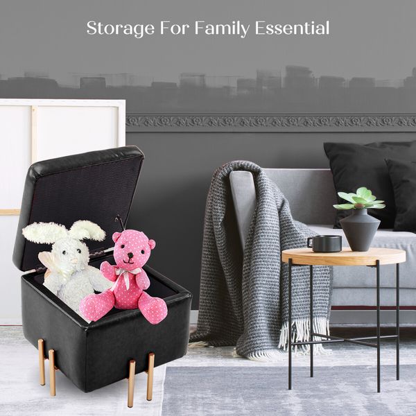 La Bella Storage Ottoman Cube Seat 45cm Chest Couch Tuffet Foot Stool PU Leather - Black