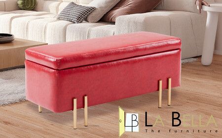 La Bella Storage Ottoman Bench Seat 97cm Chest Couch Stool PU Leather - Red