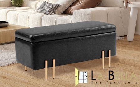 La Bella Storage Ottoman Bench Seat 97cm Chest Couch Stool PU Leather - Black