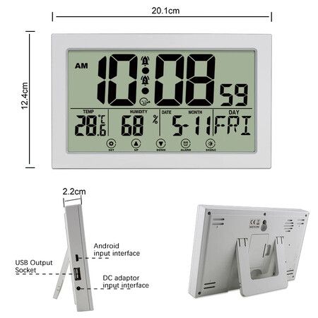 Digital Wall Clock With Extra Large Display Calendar Alarm Clock With Date And Week,Temperature And 2 Alarm Clocks For Seniors Elderly Color Black