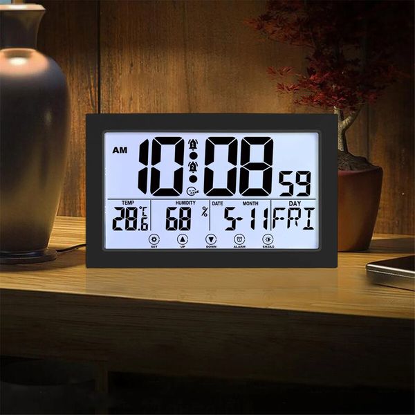 Digital Wall Clock With Extra Large Display Calendar Alarm Clock With Date And Week,Temperature And 2 Alarm Clocks For Seniors Elderly Color Black