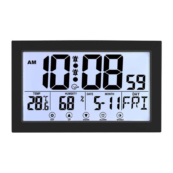 Digital Wall Clock With Extra Large Display Calendar Alarm Clock With Date And Week,Temperature And 2 Alarm Clocks For Seniors Elderly Color Black