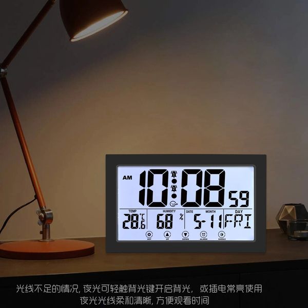 Digital Wall Clock With Extra Large Display Calendar Alarm Clock With Date And Week,Temperature And 2 Alarm Clocks For Seniors Elderly Color Black