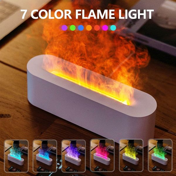 Flame Essential Oil Diffusers, 7 Color Light Diffuser Air Humidifier Aroma Diffusers for Home Bedroom Office Yoga Timer,White