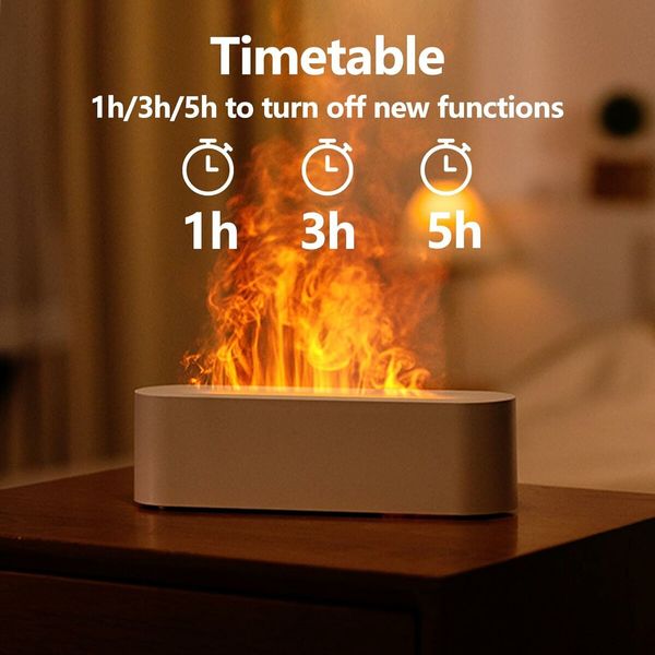 Flame Essential Oil Diffusers, 7 Color Light Diffuser Air Humidifier Aroma Diffusers for Home Bedroom Office Yoga Timer,White