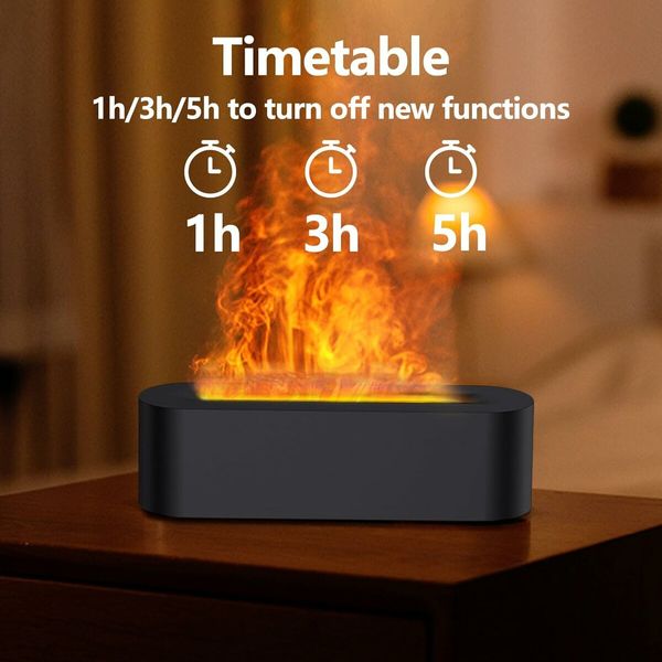 Flame Essential Oil Diffusers, 7 Color Light Diffuser Air Humidifier Aroma Diffusers for Home Bedroom Office Yoga Timer,Black