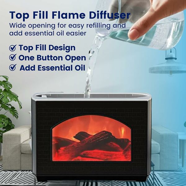 Flame Diffuser Humidifier, 240ml Flame Fire Diffuser with Timer and Auto Off Protection for Spa, Home, Yoga, Office, Bedroom (Black)