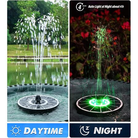 Solar Fountain Full Glass Panel with 2200 Capacity Battery, 3.5W Floating Solar Bird Bath Fountains with 4 Fixed Rods