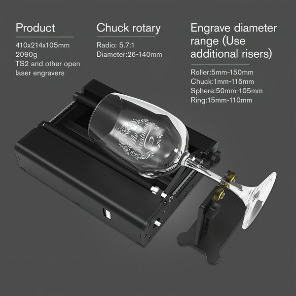 Laser Rotary Roller Module 4in1 Engraving Glass Etching Y-axis Cylindrical Objects for Engraver Cutter Etcher Machine