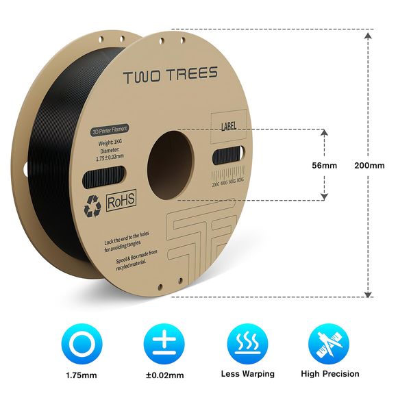 3D Printer PLA Filament Pro 1.75mm Hyper High Speed Flexible 1kg Cardboard Spool Printing Materials Bundle for FDM Printers Black