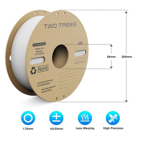 3D Printer PLA Filament Pro 1.75mm Hyper High Speed Flexible 1kg Cardboard Spool Printing Materials Bundle for FDM Printers White