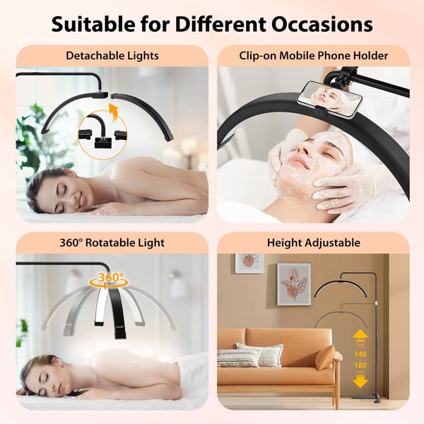 Led Floor Lamp Fill Light Beauty Half Moon for Eyelash Extension Tattoo Salon Spa Facial Nail Makeup Adjustable Brightness