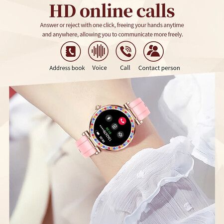 New Ladies Women Diamond  Smart Watch Bluetooth Call 1.27inch 360*360 HD Screen Sports Body Monitor Smartwatch For Android IOS Color Silver