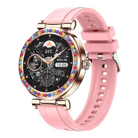 New Ladies Women Diamond  Smart Watch Bluetooth Call 1.27inch 360*360 HD Screen Sports Body Monitor Smartwatch For Android IOS Color Pink