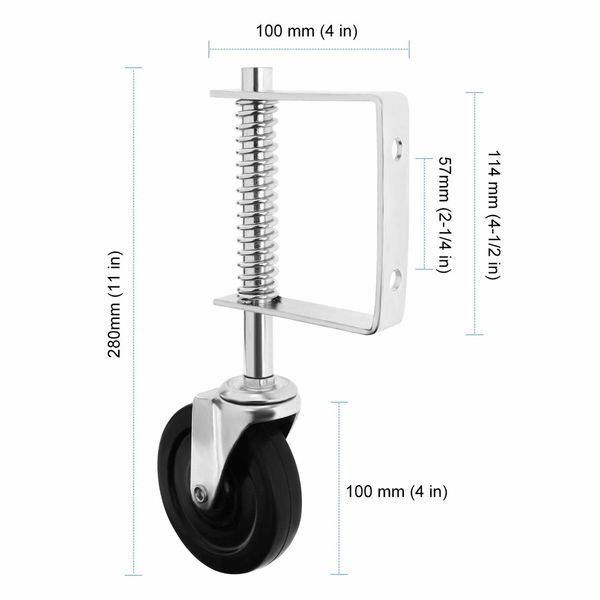 2Pcs Gate Caster Wheel Spring Loaded 4 Inch Heavy Duty Rubber Gate Wheels with Spring 220lbs Capacity