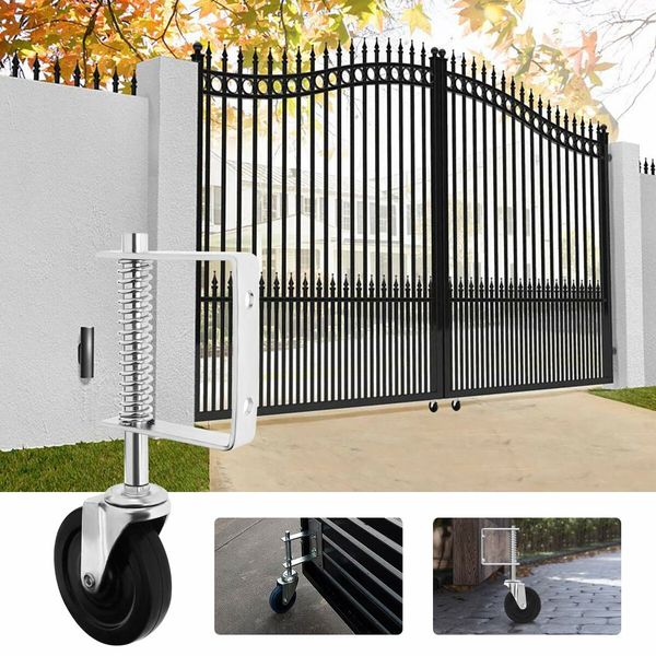 2Pcs Gate Caster Wheel Spring Loaded 4 Inch Heavy Duty Rubber Gate Wheels with Spring 220lbs Capacity