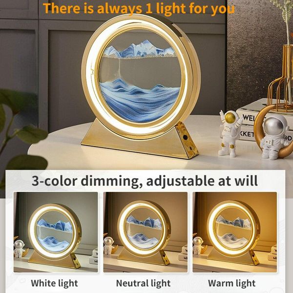 21cm USB POWER 3 mode light Moving Sand Art Light 3D Deep Sea Sand Relaxing Sand Drawing Picture Birthday Christmas Housewarming gift Desk Home Office Blue