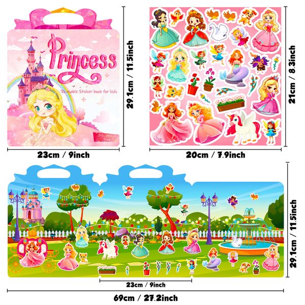 Princess Sticker Book Reusable Sticker Books for Toddlers 2-4 Years Preschool Learning Waterproof Vinyl Stickers Books