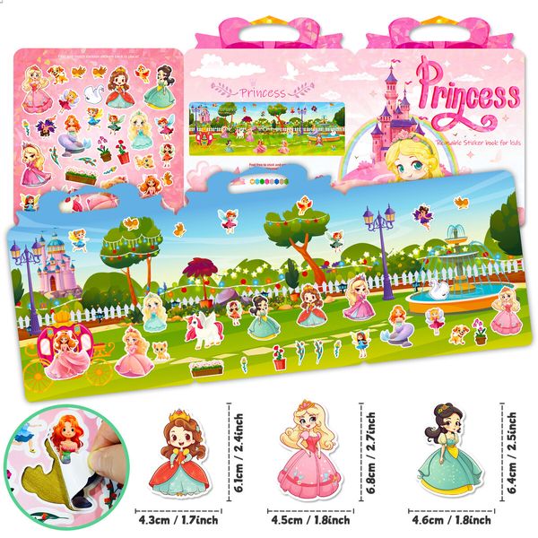 Princess Sticker Book Reusable Sticker Books for Toddlers 2-4 Years Preschool Learning Waterproof Vinyl Stickers Books