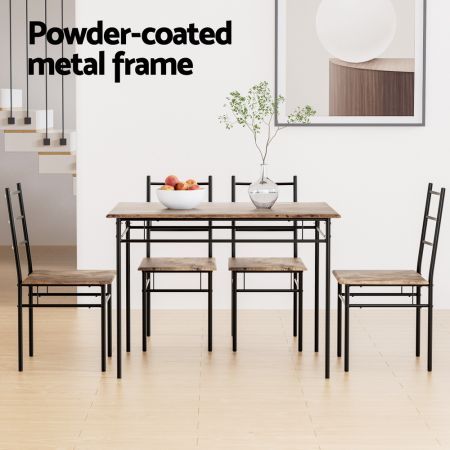 Artiss Dining Table and Chairs Set 5PCS Industrial Wooden Metal Desk Walnut