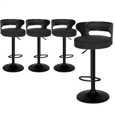 ALFORDSON 4x Bar Stool Kitchen Swivel Chair Wooden Linen Fabric Ramiro All Black