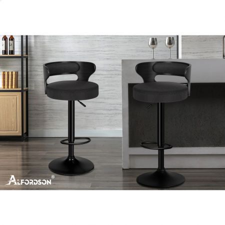 ALFORDSON 4x Bar Stool Kitchen Swivel Chair Wooden Linen Fabric Ramiro All Black